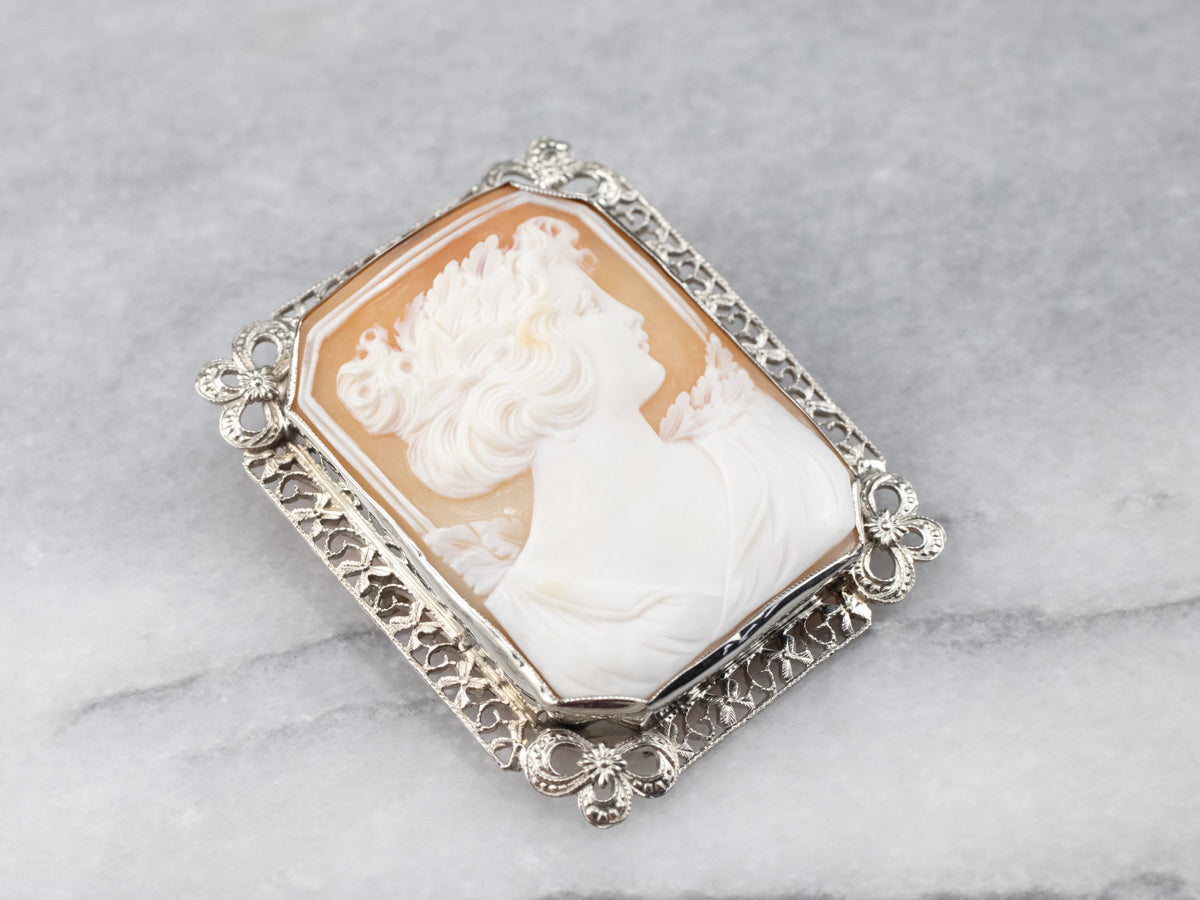 Beautiful Large Floral Cameo Brooch