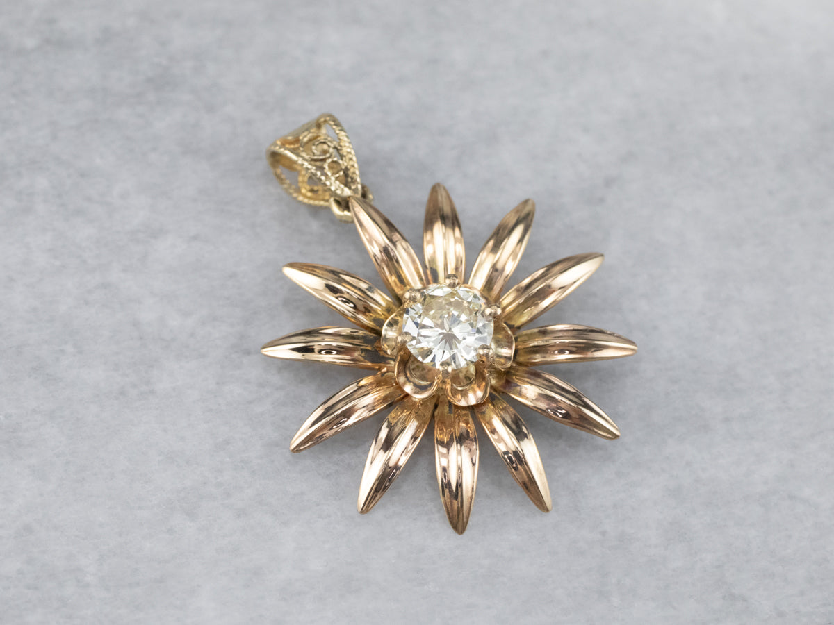 Gold Diamond Sunflower Pendant