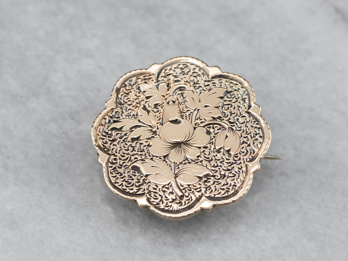 Victorian Gold Floral Watch Pin