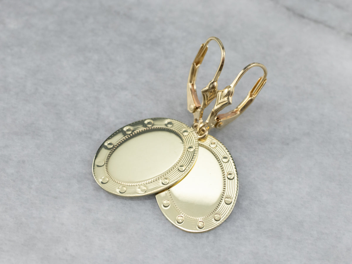 Green Gold Oval Disk Drop Earrings