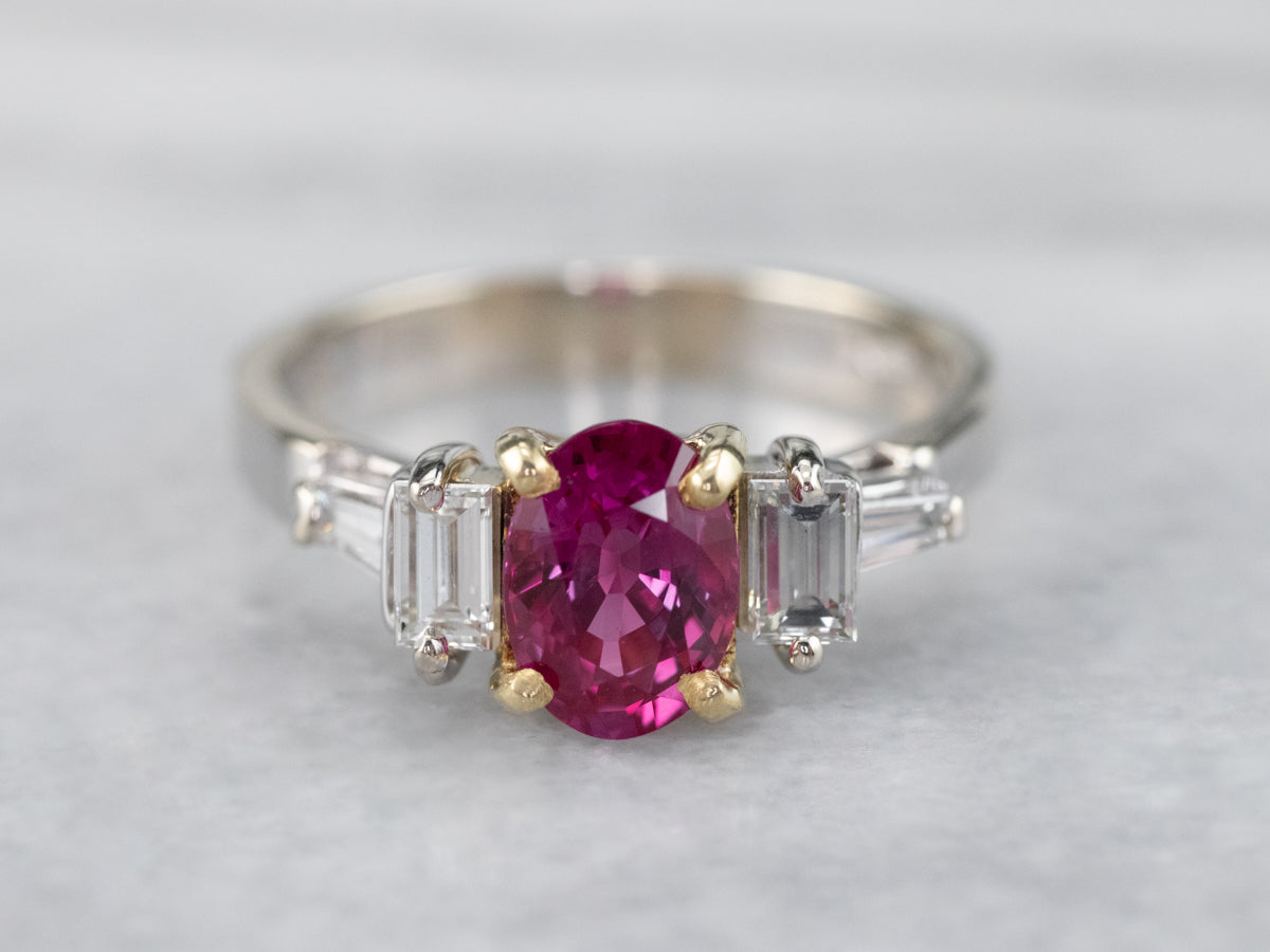 Two Tone 18K Gold Ruby and Diamond Ring