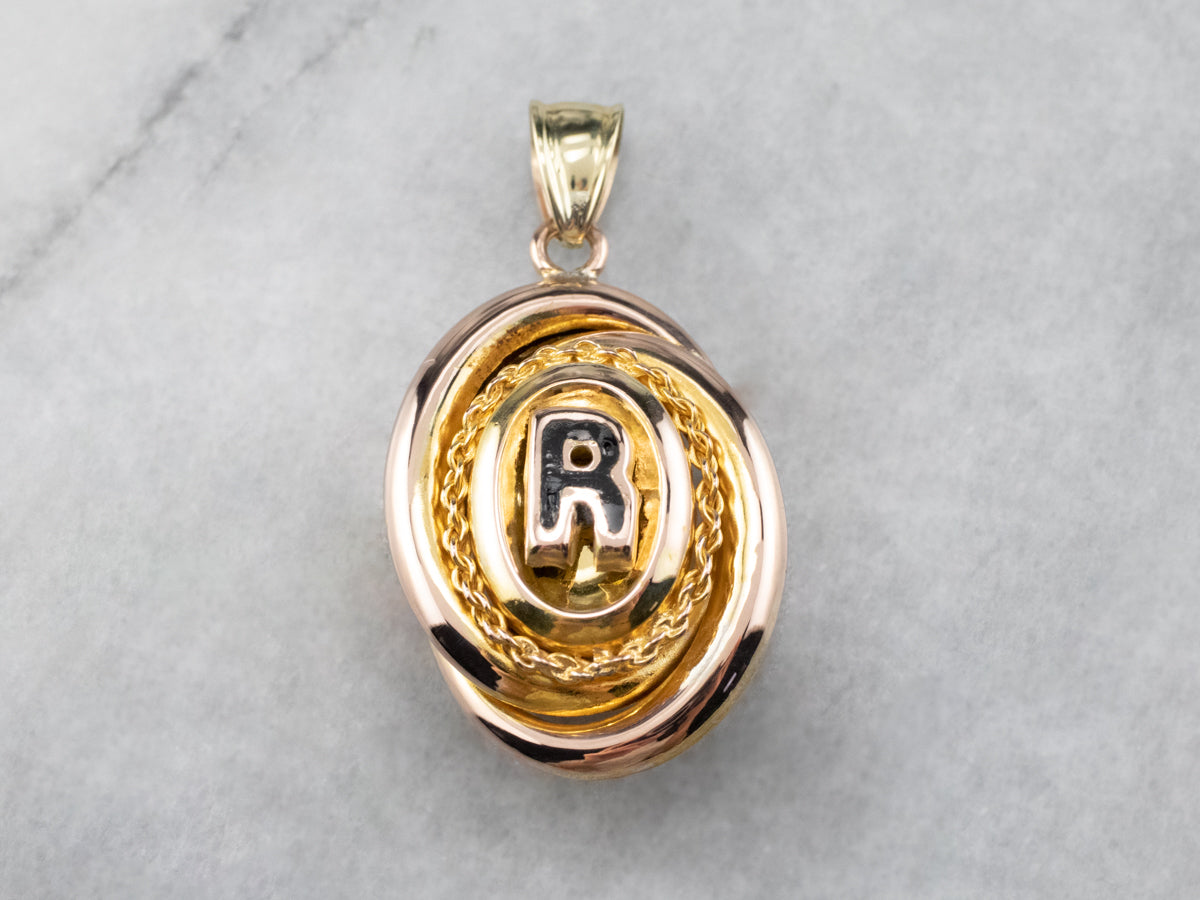 Large Gold R Monogramed Locket