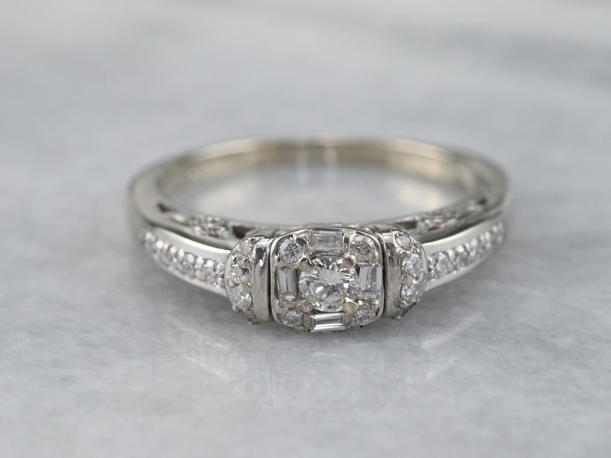 Modern Diamond Halo Engagement Ring