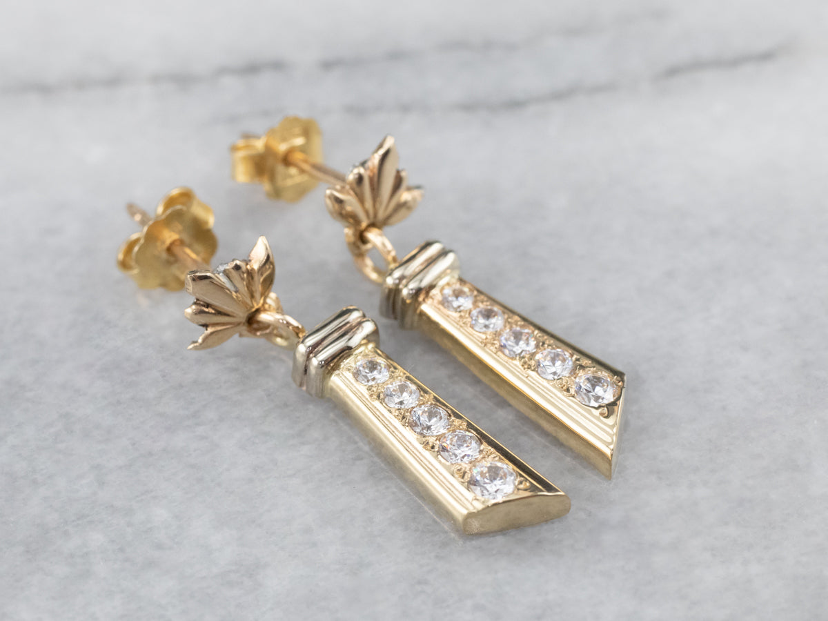 Diamond Gold Bar Drop Earrings