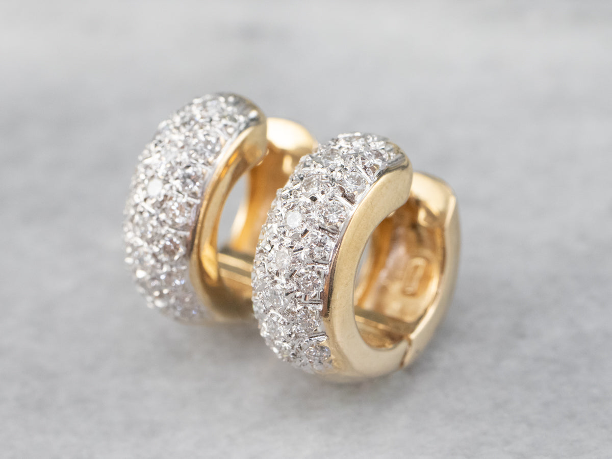 Diamond Encrusted Gold Huggie Hoop Earrings