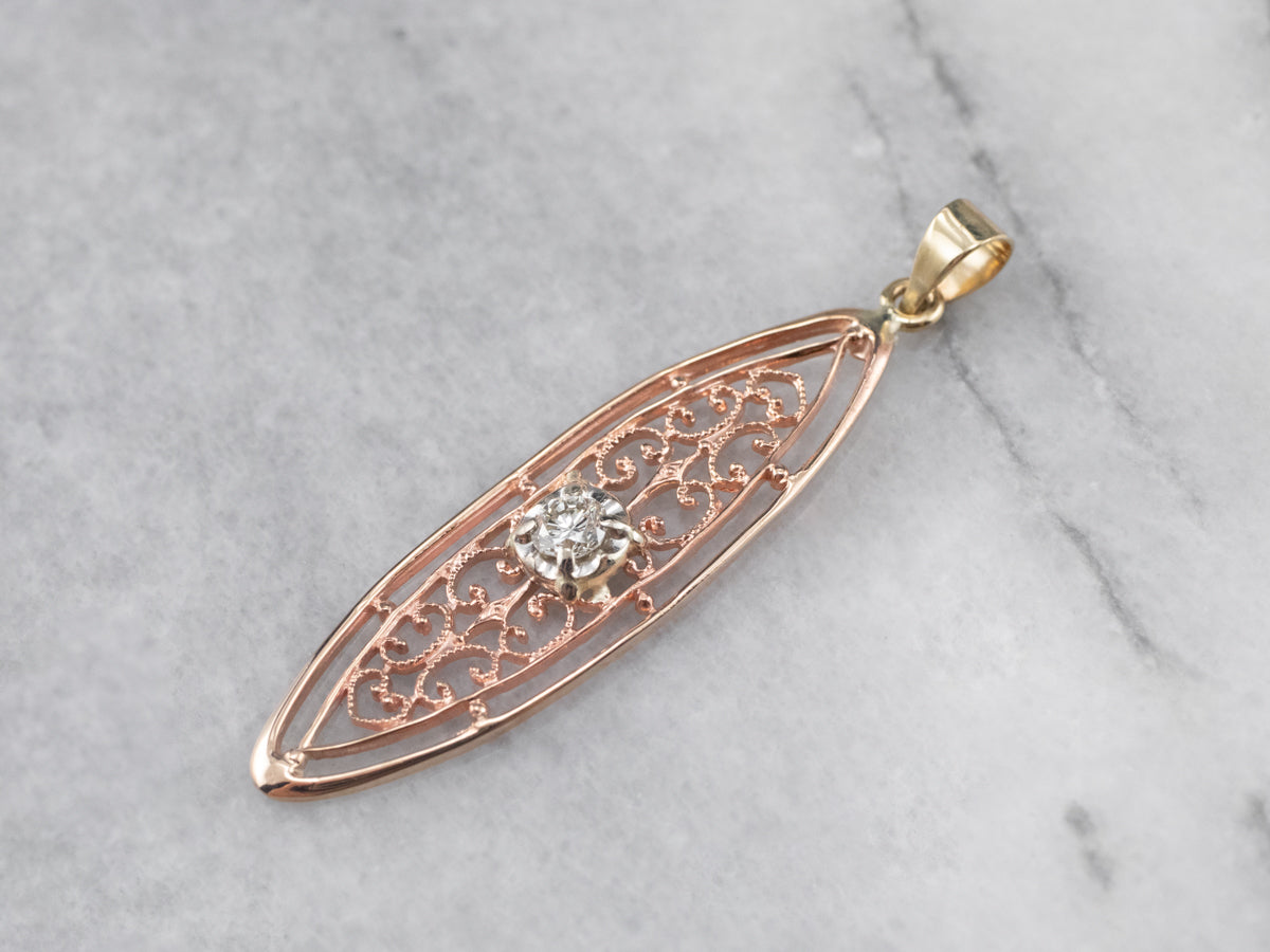 Diamond Tri Color Gold Filigree Pendant