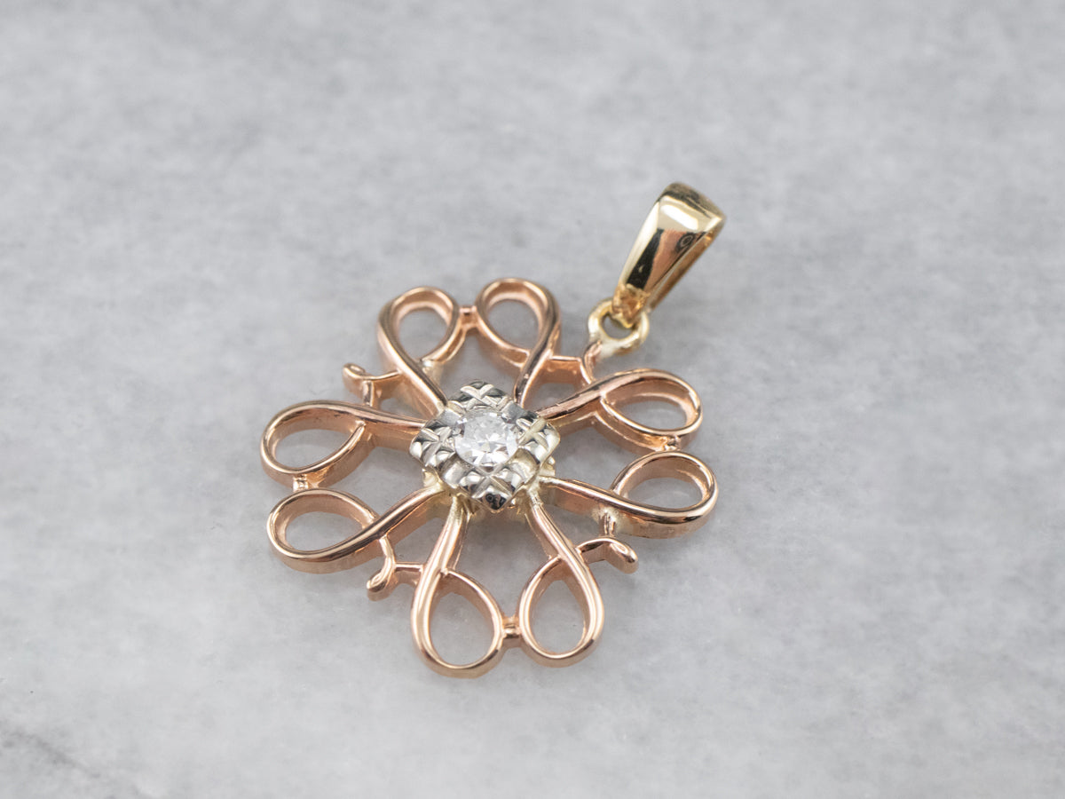 Diamond Tri Color Gold Filigree Pendant