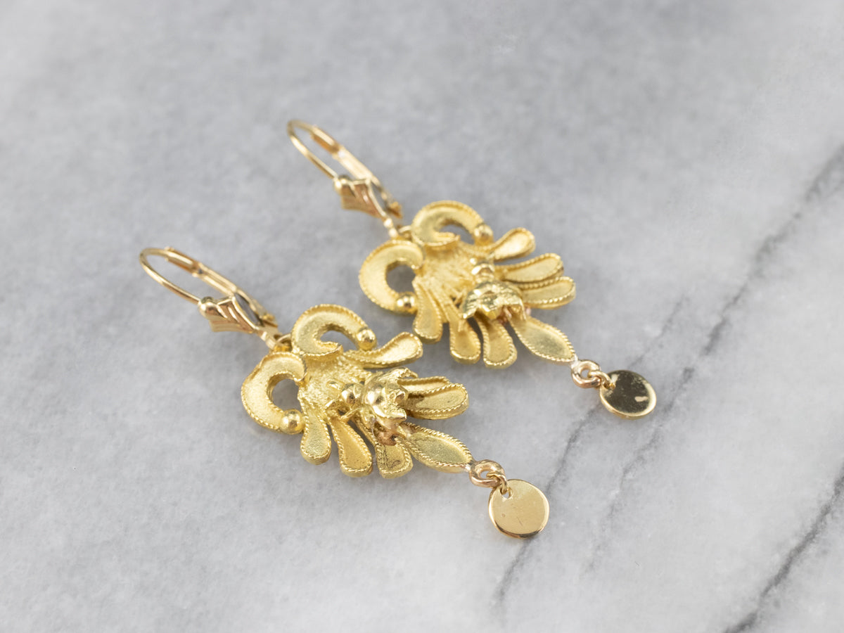 Botanical Bee Gold Drop Earrings