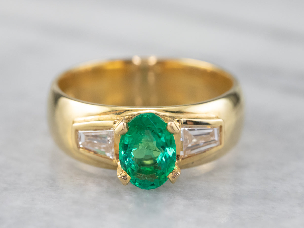 Emerald Diamond 18K Unisex Ring