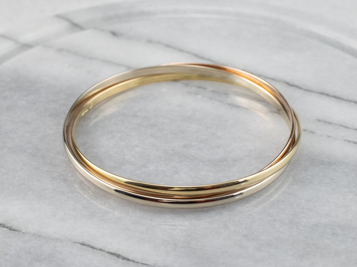 Tri Color Gold Rolling Bangle Bracelet