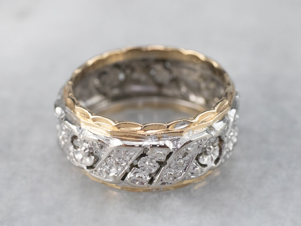 Unisex Patterned Two Tone Gold Band