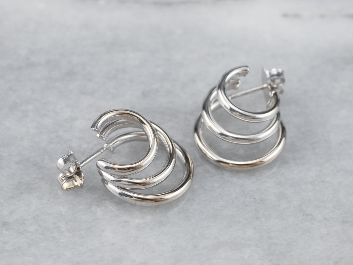 White Gold Triple Hoop Earrings