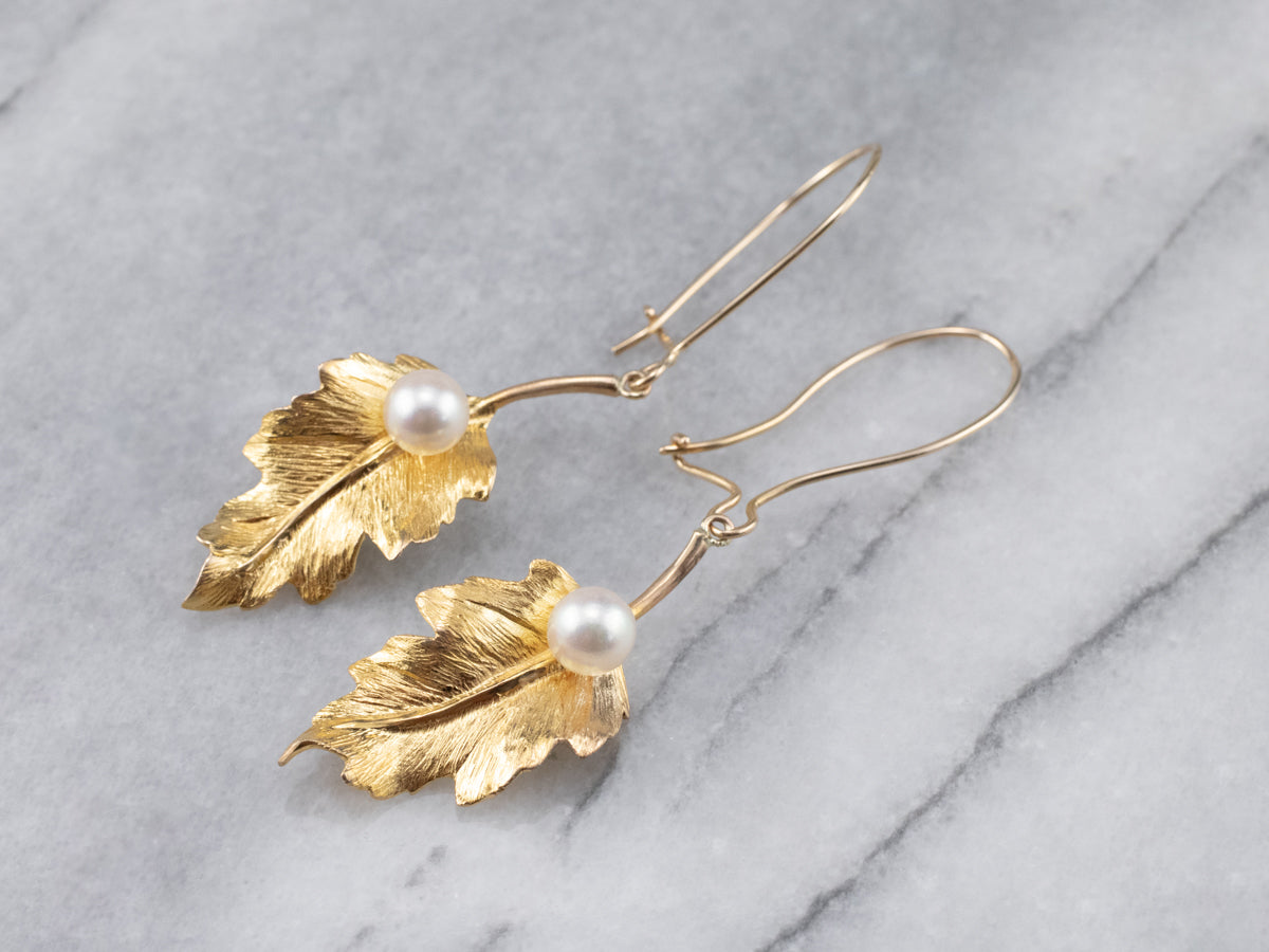 Pearl Gold Leaf Drop Earrings