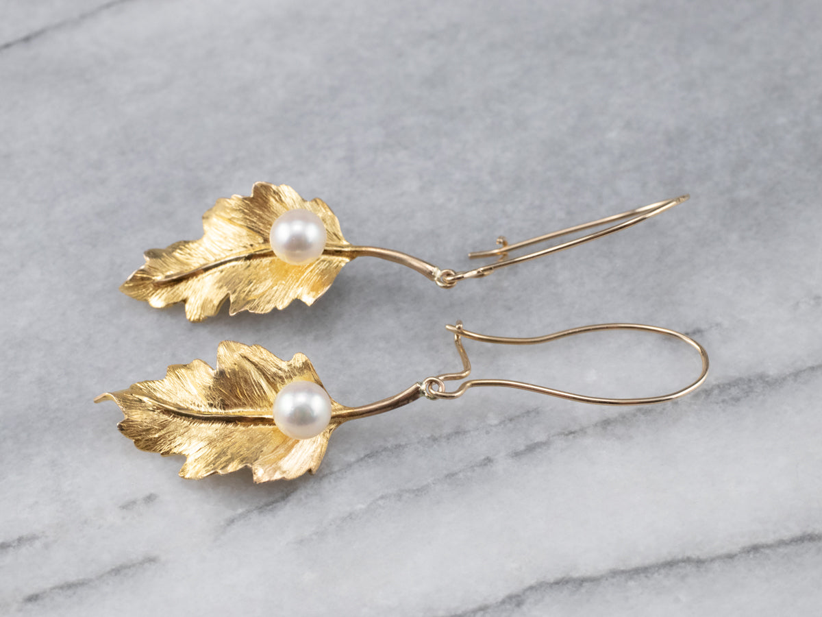 Market Square Jewelers Pearl Gold Leaf Drop Earrings