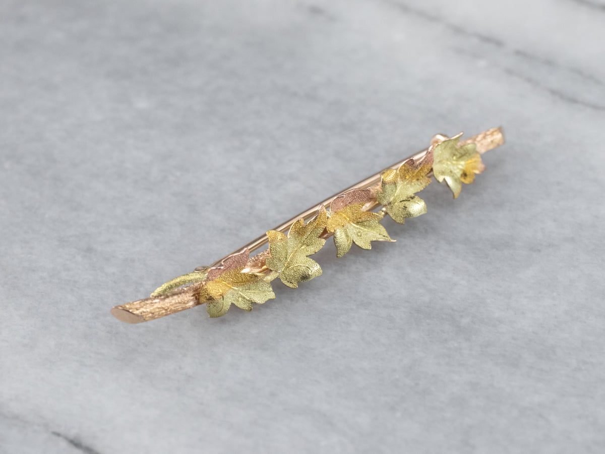 Antique Gold Foliage Bar Pin