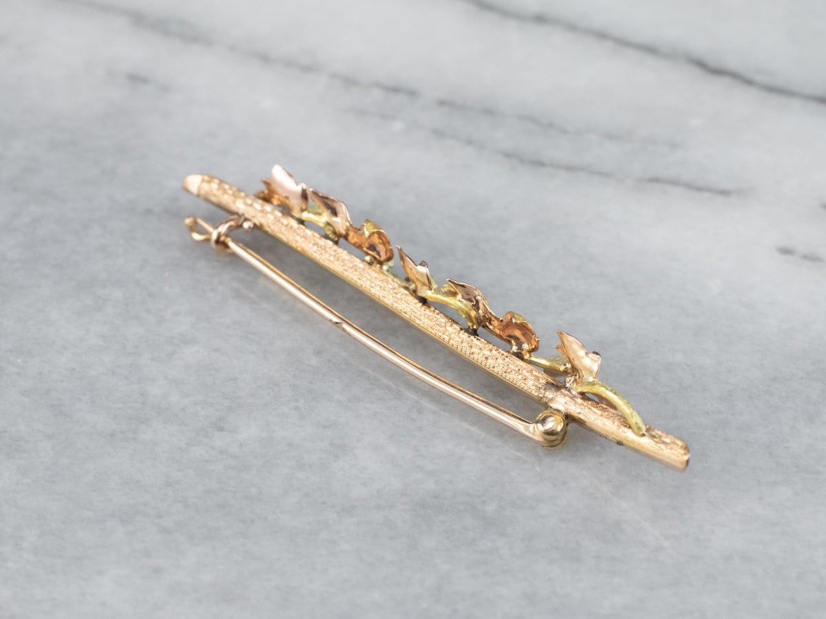 Antique Gold Foliage Bar Pin