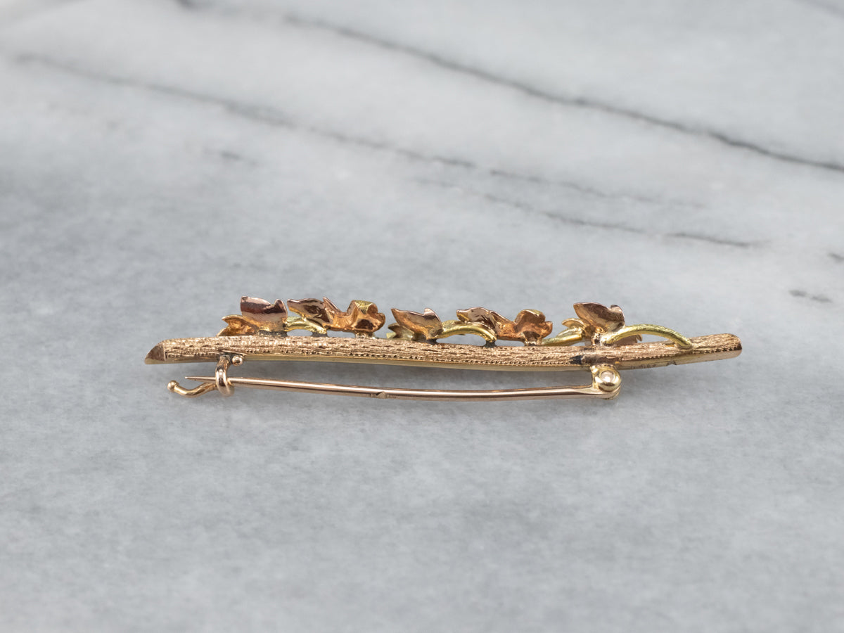 Antique Gold Foliage Bar Pin