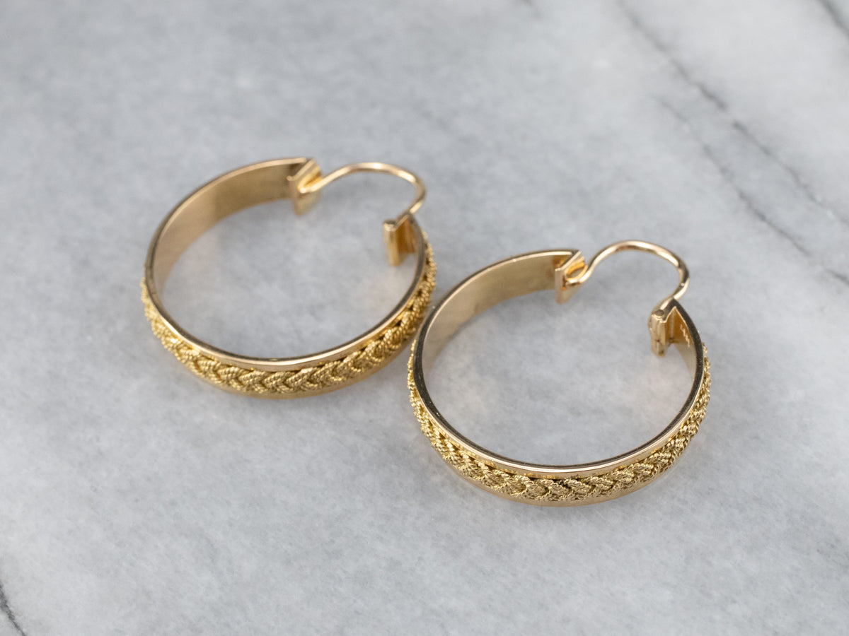 14k yellow gold braid top hoop earrings