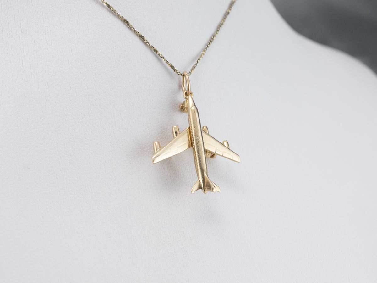 14K Yellow Gold Airplane Necklace