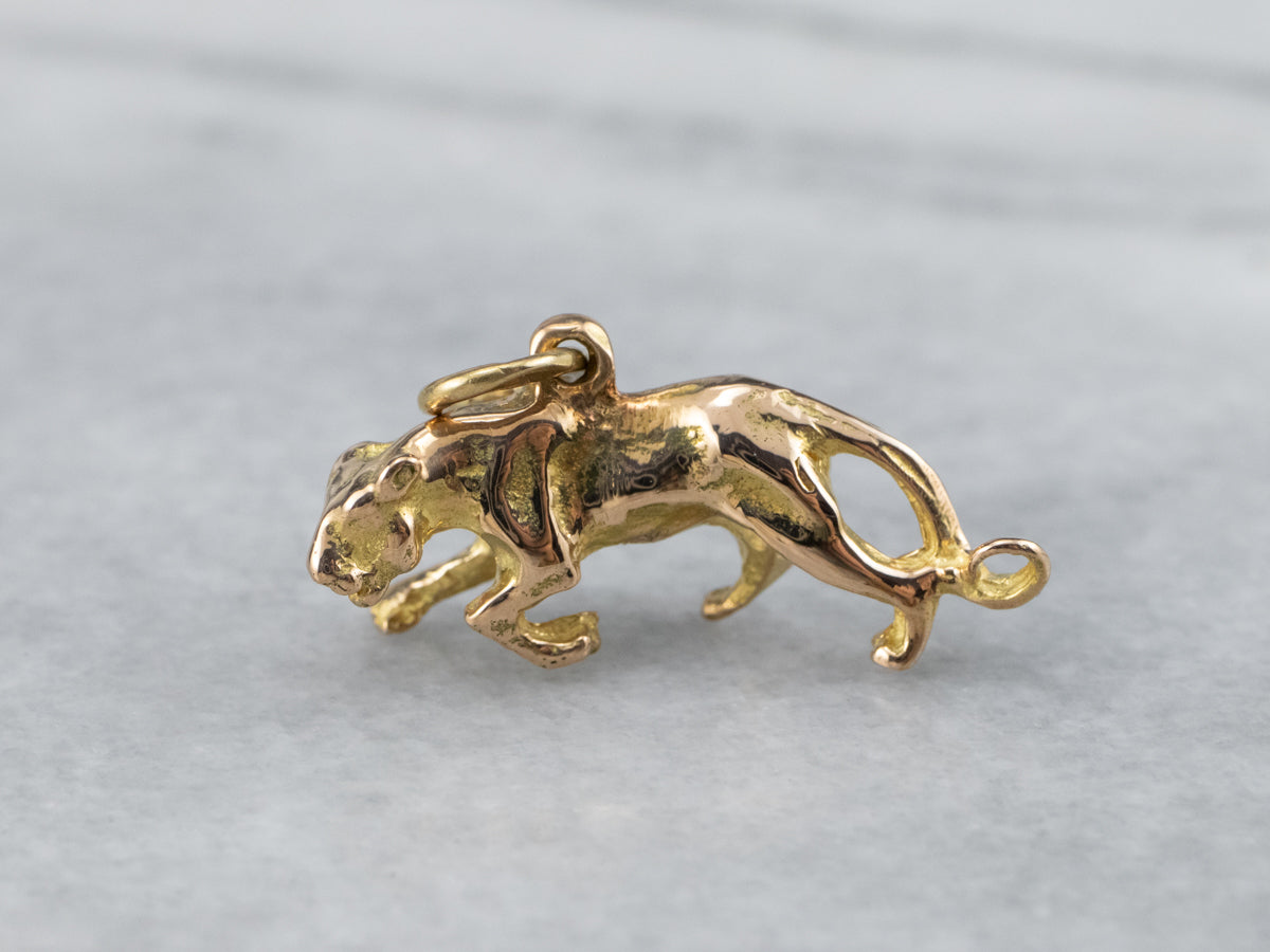 Vintage Gold Stalking Panther Charm