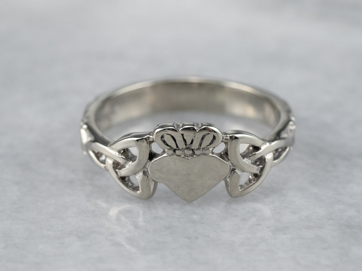 White Gold Claddagh Celtic Knot Ring