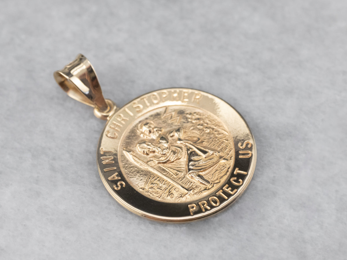 14k Yellow Gold Religious Saint Christopher Medal Charm Pendant (22 x 特价！ 