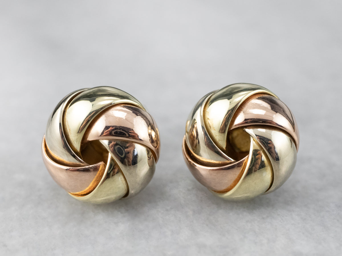 Tri Color Gold Knot Stud Earrings