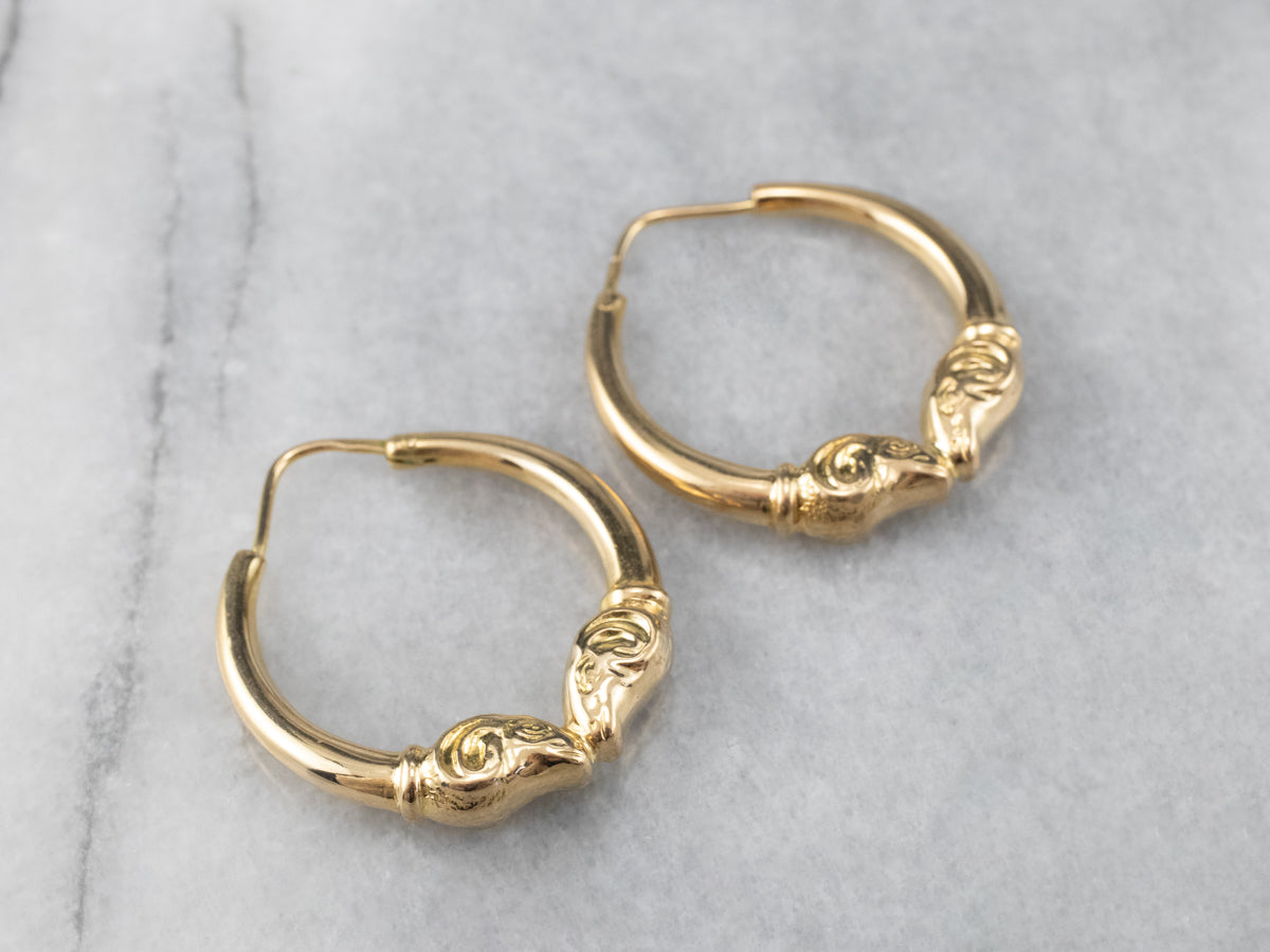 Ram&#39;s Head Gold Hoop Earrings