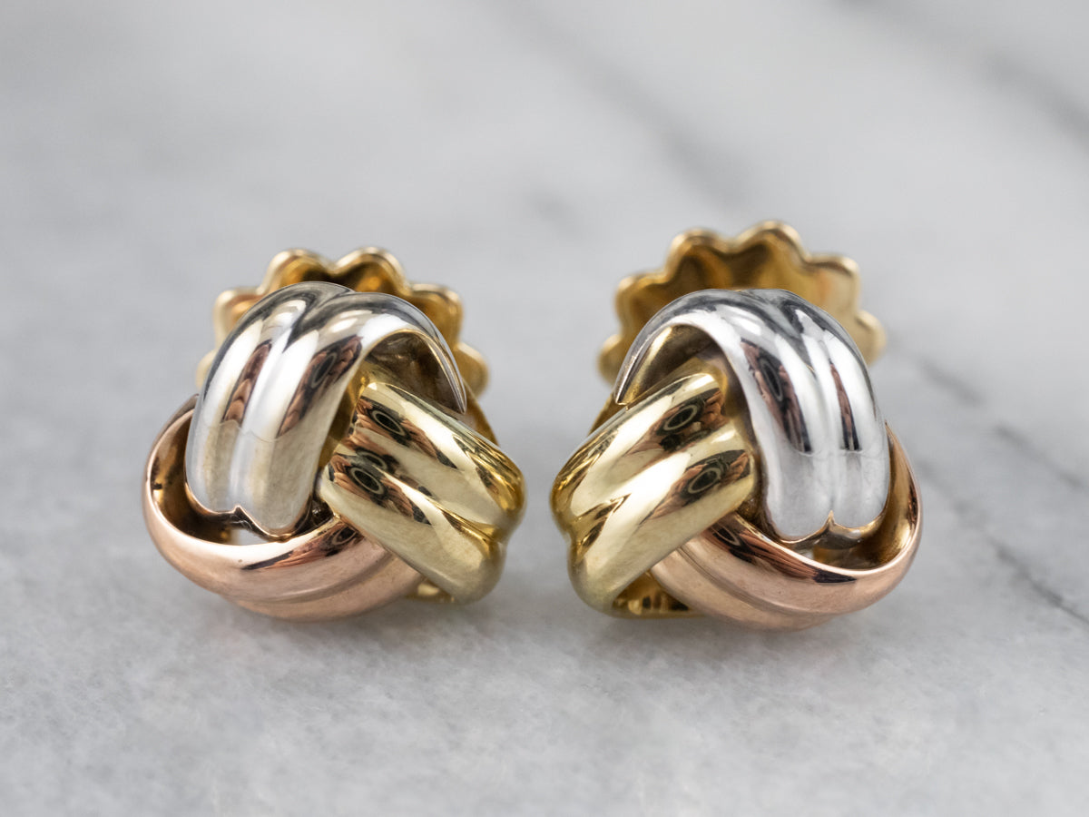 Tri Color Gold Knot Stud Earrings