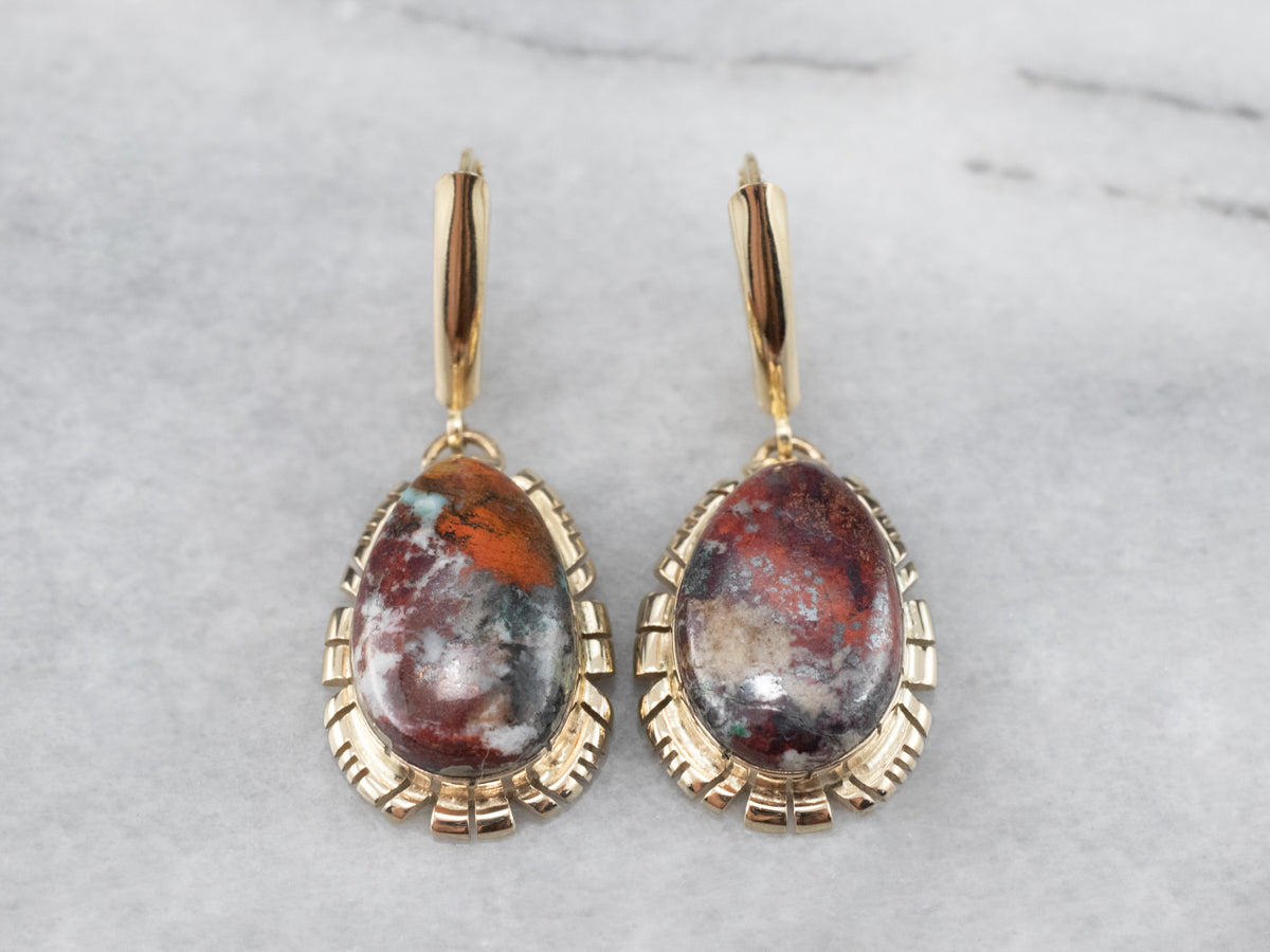 Gold and Jasper Drop Earrings