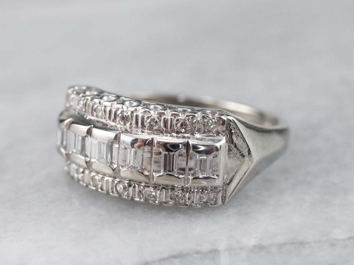 Three Row Diamond White Gold Band