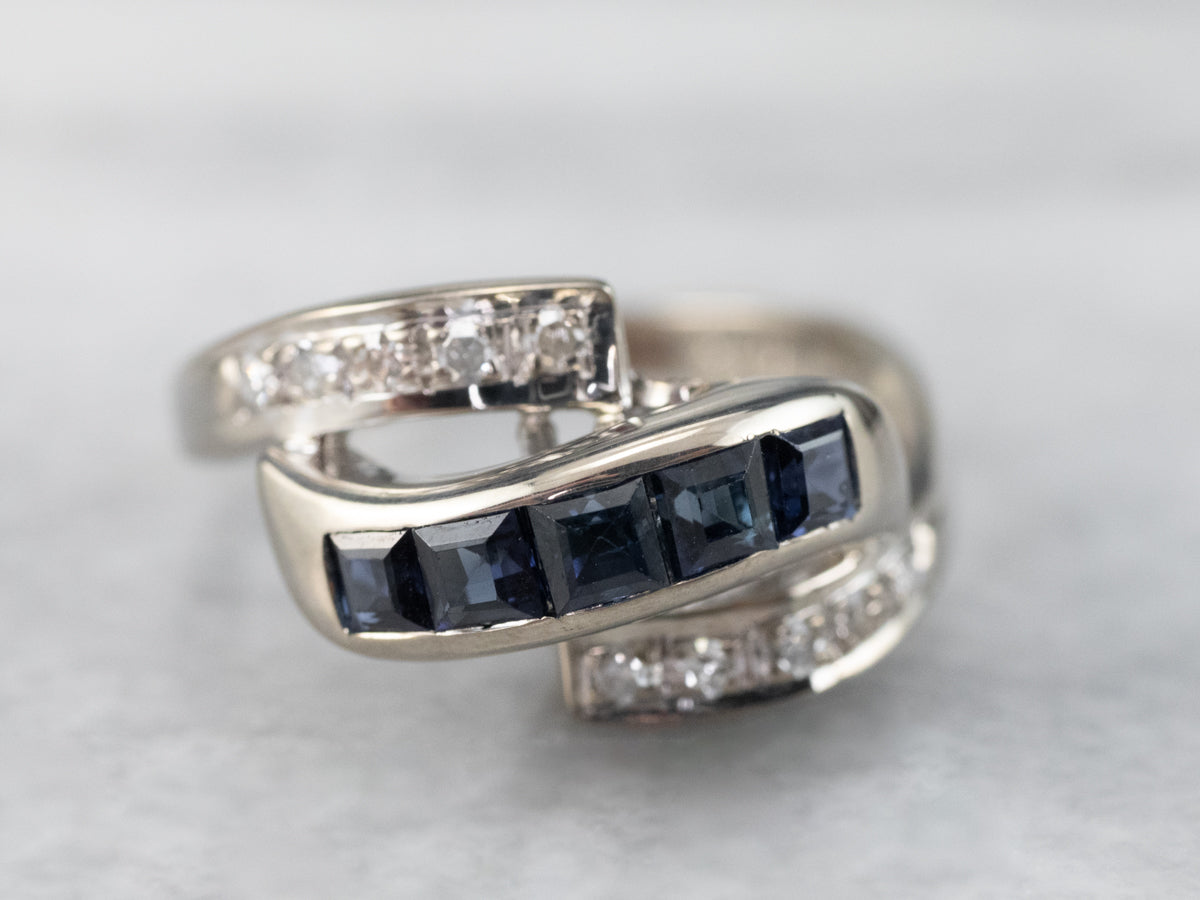 Sapphire Diamond White Gold Bypass Band