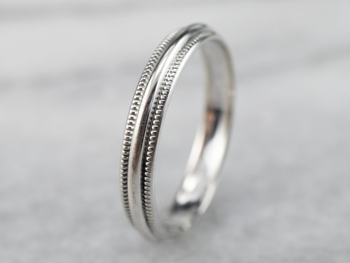 Milgrain Edge White Gold Wedding Band