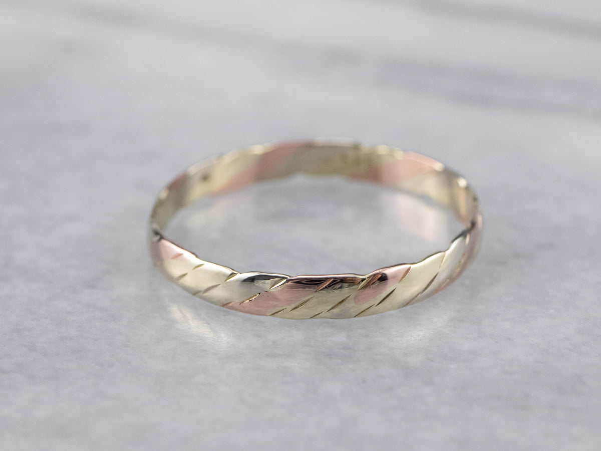 Tri Color Gold Nautical Rope Twist Band