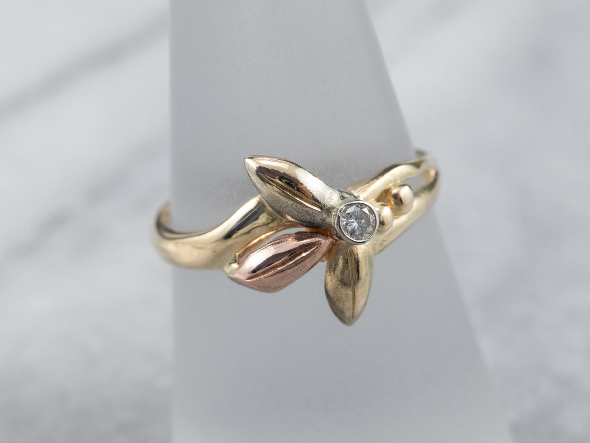 Tri-Color Gold Diamond Flower Ring