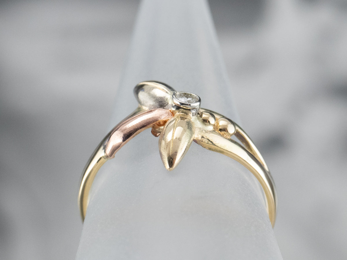 Tri-Color Gold Diamond Flower Ring