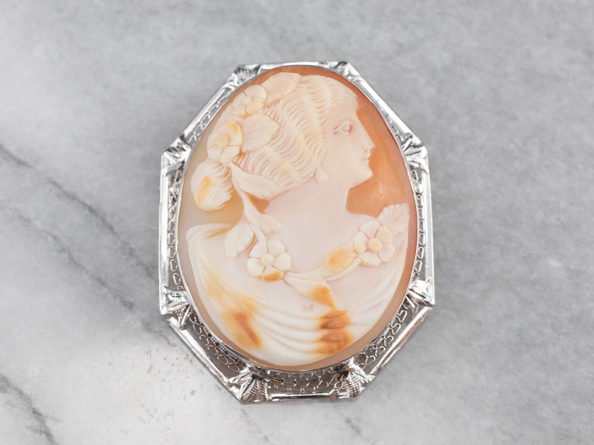 Art Deco Filigree Cameo Brooch or Pendant