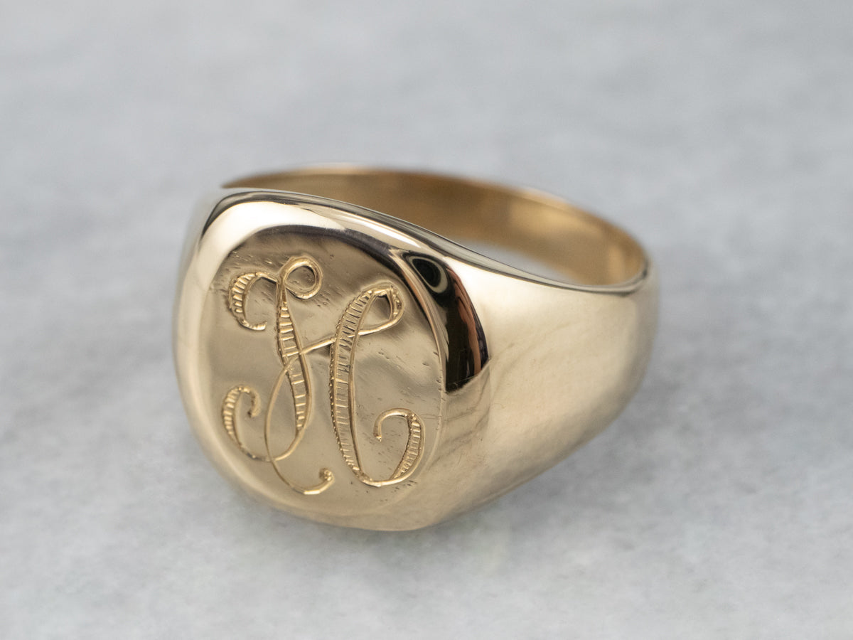 Old English H Monogrammed Signet Ring