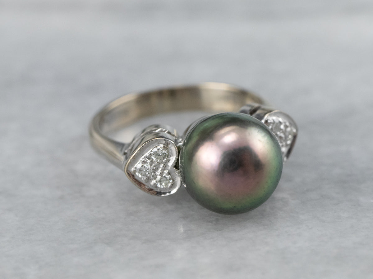 Sweetheart Diamond and Black Pearl Ring