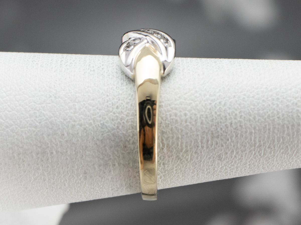 Two Tone Gold Twisting X Diamond Band