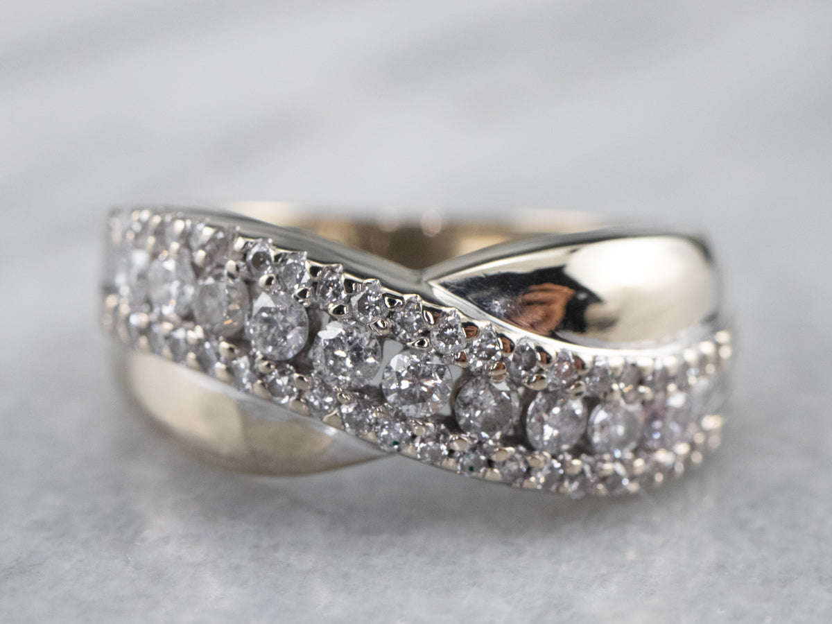 Twisting Diamond White Gold Band