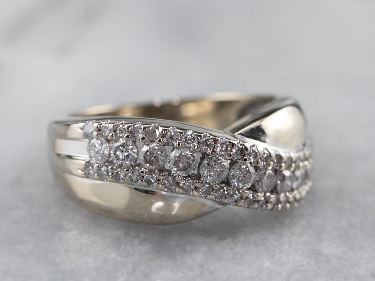 Twisting Diamond White Gold Band