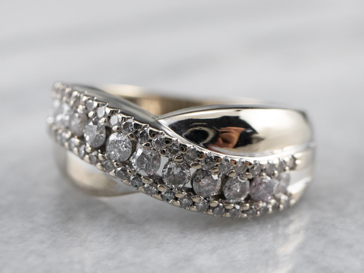 Twisting Diamond White Gold Band