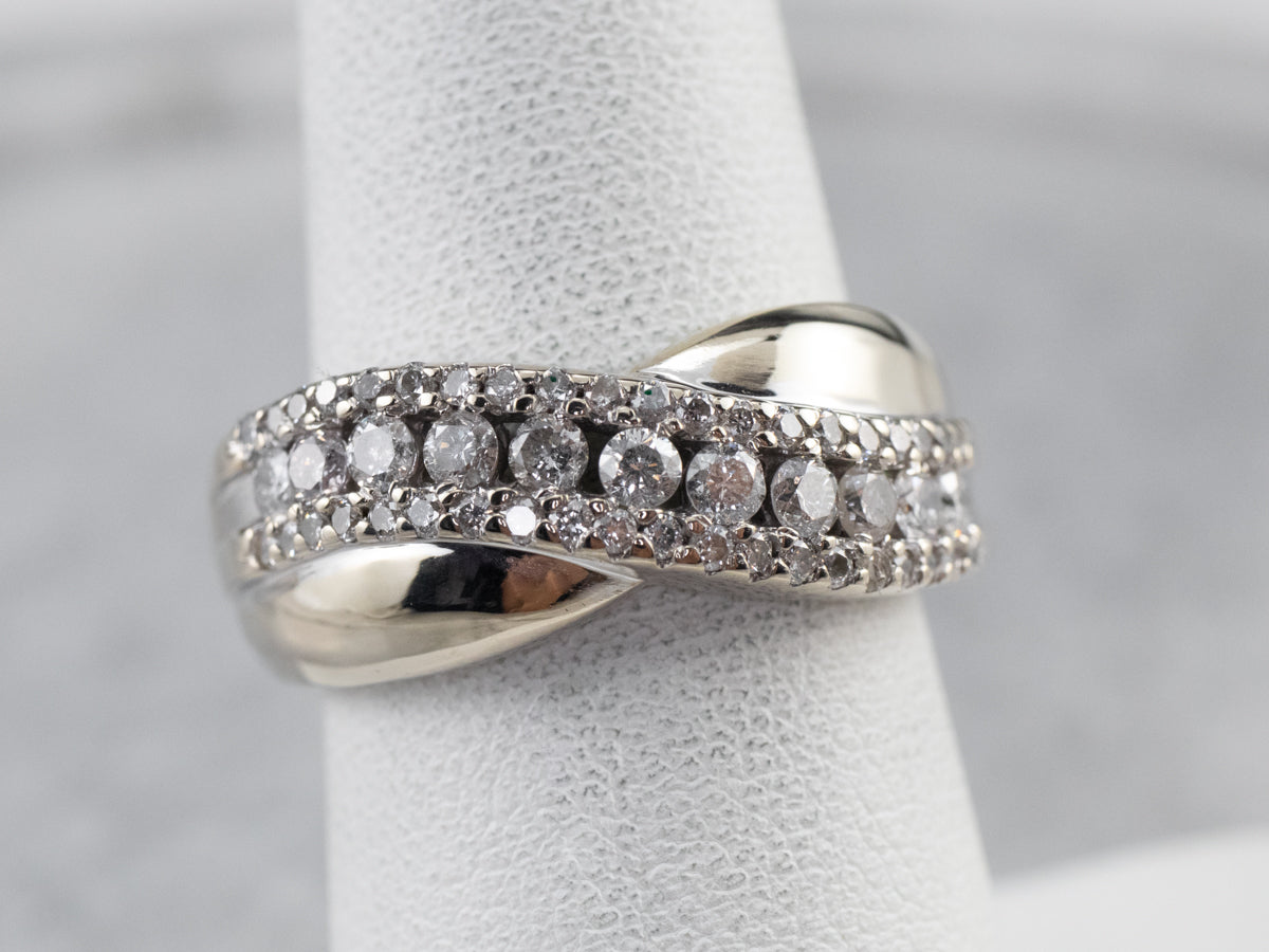 Twisting Diamond White Gold Band