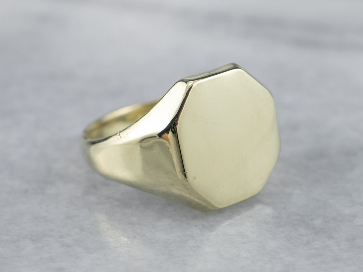 Green Gold Vintage Octagon Signet Ring