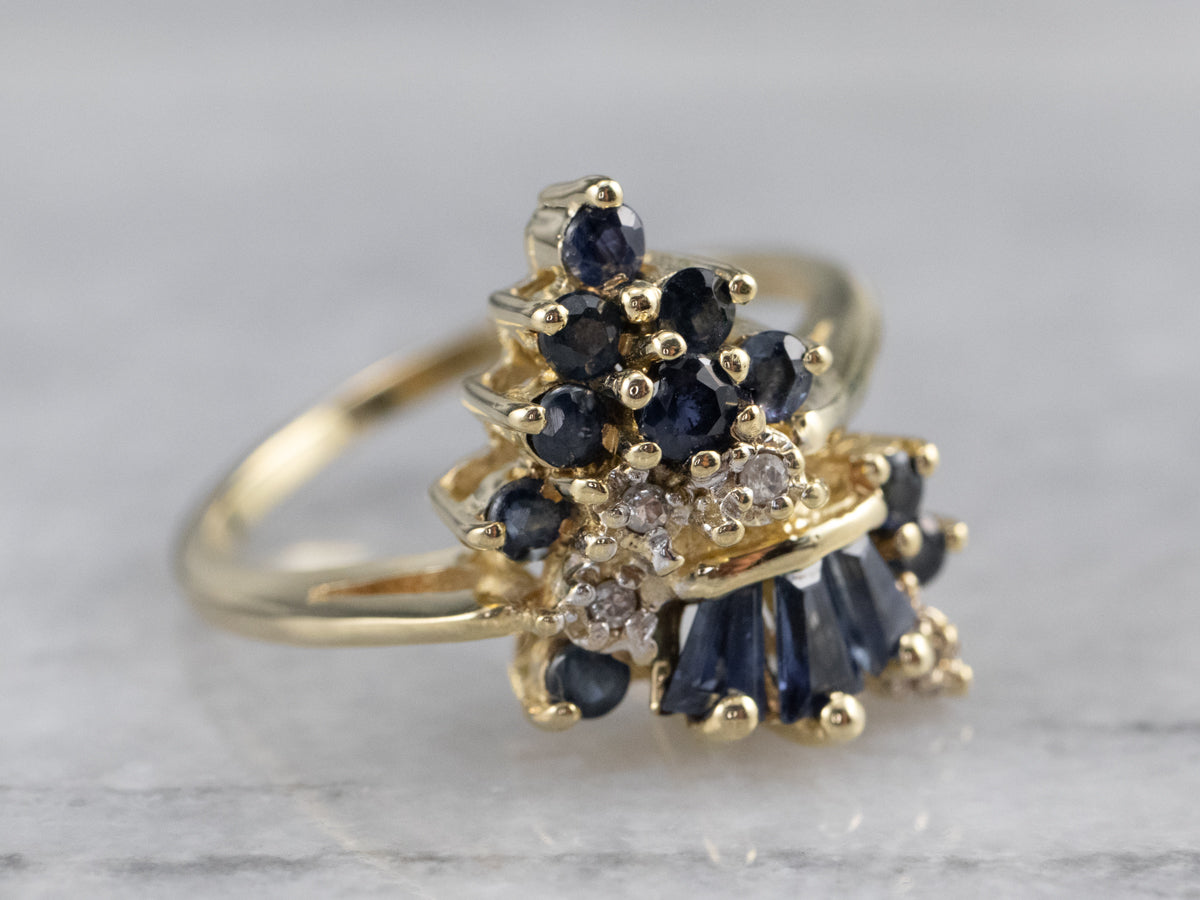 Vintage Sterling Diamond cluster online sapphire ring