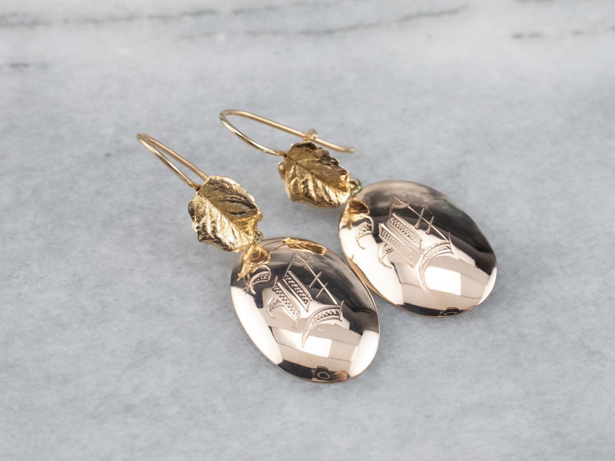 Monogram Gold Disk Drop Earrings