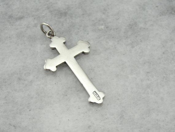 Platinum Diamond Faceted Cross with Decorative Engraving