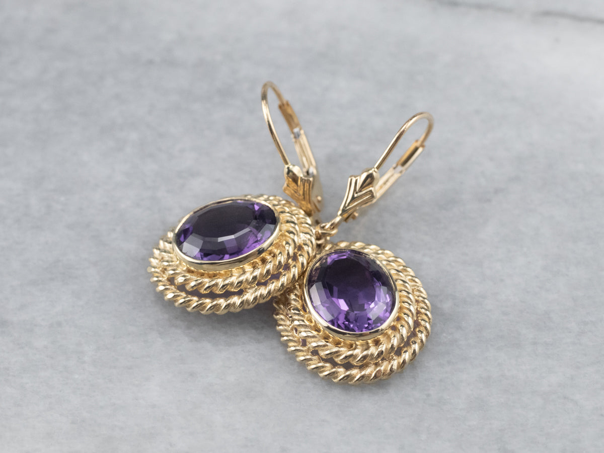 Twisting Gold Amethyst Drop Earrings