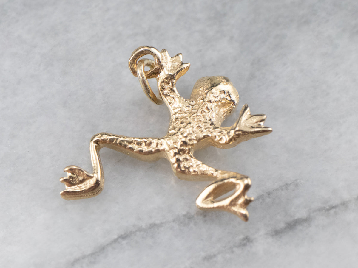 Large 14K Gold Frog Charm Pendant